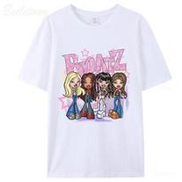 Madingi Bratz Y2k marškinėliai Unisex Cartoon Print Harajuku Top 2024 Summer Girl Mados medvilnės trumpomis rankovėmis estetiški unisex marškinėliai L
