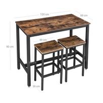 Baro stalo komplektas, baro stalas ir baro kėdės 2 vnt., pramoninio dizaino 120 x 60 x 90 cm, Baarilaua Komplekt, VASAGLE, 120x60 cm, Tumepruun