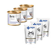 Brit gf veterinary diets cat Gastrointestinal 3x200g + ENZO VET Žarnynas su ėriena padaže katėms 3x100g