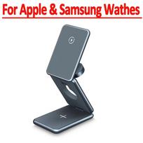 15 W magnetinio belaidžio įkroviklio stovas, skirtas Apple Samsung Galaxy Watch iPhone 14 13 12 Pro Max 3 viename sulankstoma greito įkrovimo stotis juoda