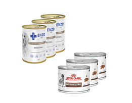 ROYAL CANIN Gastro Intestinal 3x200g skardinė šuo + ENZO VET Žarnyno dieta šunims su ėriena 3x400g
