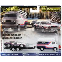 Hot Wheels Premium Team Transport Modeliukas DeLorean DMC12 & Rally Van on a Hauler (yra Sandėlyje)