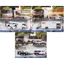 Hot Wheels Premium Team Transport Modeliukų rinkinys (Toyota Soarer,Japan Double Decker,Audi S4 Quattro,DeLorean DMC12 & Rally Van)
