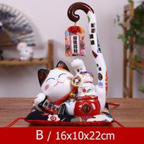 8.6 inch Ceramic Maneki Neko Lucky Cat Money Box Coin Bank Japanese Long Tail Fortune Cat Feng Shui Home Decoration Wedding Gift