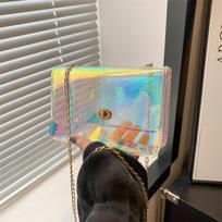Women Fashion PVC Clear Shoulder Crossbody Bag Casual Square Clutch Bag Purse Tote Summer Laser Bag Lady Chain Handbag