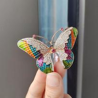 Fashion Color Exquisite Butterfly Brooch Light Luxury Temperament Color Glaze Diamond Corsage High-End Elegant Personality Shawl Buckle gray