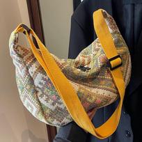 Ethnic Wind Canvas Shoulder Bag Small Tote Female Messenger Bag Simple Zipper Handbags Trend Casual Beach Bag geltona