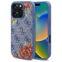GUESS GUHMP16SP4ROPEMCB iPhone 16 6.1" blue hard case with 4G Flowers Print and MagSafe compatibility
