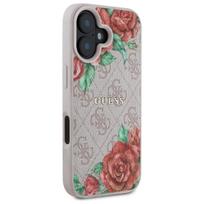 GUESS GUHMP16SP4ROPEMCP iPhone 16 6.1" pink hard case with floral print, MagSafe compatible