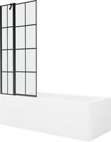 Vonia Mexen Cubik su apdaila ir stiklo sienele, 150x70 cm + 80 cm, White+Black grid