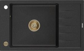 Granitinė virtuvinė plautuvė Mexen Elias su sifonu, Metallic black/silver+Gold, 795 x 480 mm