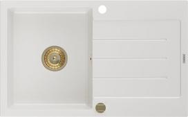 Granitinė virtuvinė plautuvė Mexen Bruno su sifonu, White+Gold, 795 x 495 mm