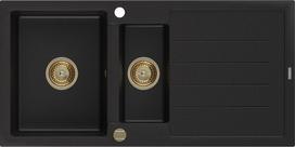 Granitinė virtuvinė plautuvė Mexen Andres su sifonu, Black+Gold, 1000 x 500 mm