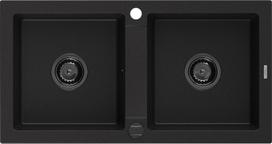 Granitinė virtuvinė plautuvė Mexen Mario su sifonu, Black, 820 x 436 mm