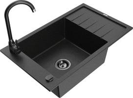 Granitinė virtuvinė plautuvė Mexen Elias su maišytuvu ir sifonu, Metallic black/silver+Black