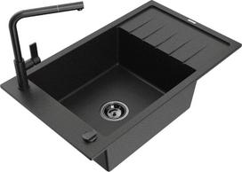 Granitinė virtuvinė plautuvė Mexen Elias su maišytuvu ir sifonu, Metallic black/silver+Black