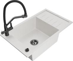 Granitinė virtuvinė plautuvė Mexen Elias su maišytuvu ir sifonu, White+Black