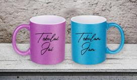 Standartiniai puodeliai su blizgučiu „Tobulai Jai ir Tobulam Jam“ (Glitter)