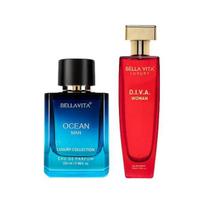 Parfuminio vandens rinkinys Ocean ir D.I.V.A. (2 x 100 ml), Vandenyno žmogus ir DIVA. Moteriškas parfuminio vandens rinkinys, Bella Vita