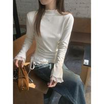 Autumn Long Sleeve Lace Fungus Base Women's Casual T-shirt Fashion Winter Long Sleeve Warm Tshirts Woman Stand Simple Slim Fit Ladies Tee Tops 25799 XL juoda