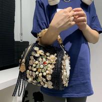 Women's Gemstone Bag Cylindrical Metal Handle Crossbody Shoulder Hand-sewn Buttons Luxurious Fashion