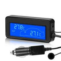 Automobilio vidaus/lauko termometras su jutikliu Mini LCD skaitmeninis temperatūros ekranas Automatinis 12V skaitmeninis termometras Patogus su mėlynu foniniu apšvietimu