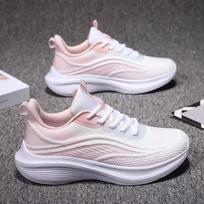 Moteriški Flyknit sportiniai batai Kasdieniai tinklelio kvėpuojantys viengubi batai Suvarstomi priekyje Sportbačiai Lengvi bėgimo batai 36-40 36 rožinė/balta