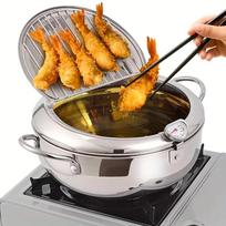 1vnt gruzdintuvė, Jumi japoniška gruzdintuvė Tempura, nerūdijančio plieno keptuvė su termometru, jautienos pyragams kepti, keptas vištienos gluosnis