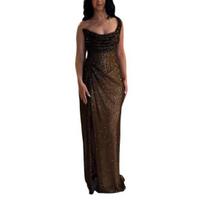 Lady Slit Dress One Shoulder Slim Waist Evening Dress Sequin Pleated Prom XL