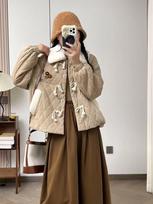 Johnature Women Coats Winter Japanese Horn Buckle Casual Loose Women Jackets One Size chaki