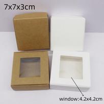 wholesale 10 pcs white and leather window box 7X7x3/4/5cm paper packaging box, leather paper gift candy wedding gift box kraft   window 10box