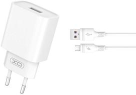 XO sieninis įkroviklis CE02D QC 3.0 18W 1x USB baltas + microUSB laidas