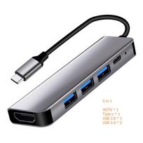 5in1 USB-C adapteris su HDMI, USB-C, USB-A jungtimis, Juoda