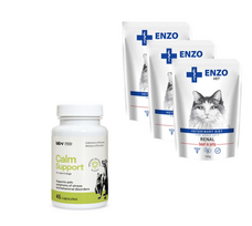 ENZO VET Renal su jautiena želė katėms 3x100g + LAB-V Calm Support - streso ir elgesio sutrikimų simptomų palaikymas 45 kapsulės