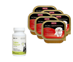ANIMONDA Dog Vom Feinsten Adult skonis: jautienos ir kalakutienos širdelės 6x150g + LAB-V Calm Support - streso ir elgesio sutrikimų simptomų palaikymas 45 kapsulės