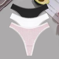FINETOO 3Pcs Seamless Dot Print Underwear Women's Lace Panties Sexy Low-Waist Thongs Girls Breathable G-string Ultra-Soft T-Back XS&3pcs