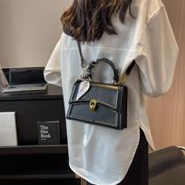 Embossed Square Handbag, Trendy Scarf Decor Crossbody Bag, Women's Small PU Leather Flap Purse juoda