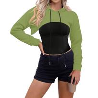 Women Top Pullover Ultra Short Sweatshirt Solid Color Long Sleeve Drawstring Hoodie S