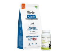 BRIT CARE Dog Hypoallergenic Adult Large Breed Lamb 12kg + LAB-V Calm Support - streso ir elgesio sutrikimų simptomų palaikymas 45 kapsulės