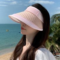 Women's Summer Sun Visor Wide Brim Straw Hat Elastic Band Lightweight Paper Weave Travel Cap one size