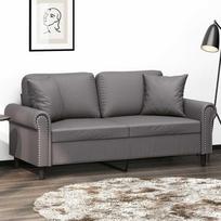 Dvivietė sofa su pagalvėlėmis, pilka, 140cm, dirbtinė oda