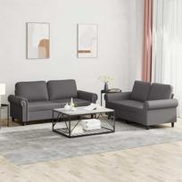 Sofa Sofos komplektas su pagalvėlėmis, 2 dalių, pilkas, dirbtinė oda