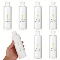 6 vnt. Dideli švęsto vandens buteliukai 250 ml Tuščias indas su auksiniu kryžiumi Švęsto vandens plastikinis buteliukas Kompaktiškas katalikams 6pcs balta