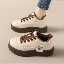Shoes Woman 2024 Round Toe  Platform Autumn Casual Female Sneakers Shallow Mouth New Creepers Small Fall Sports Winter 35 smėlis