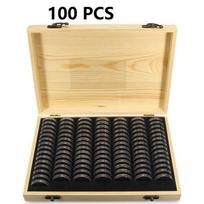 Pušies medienos monetų laikiklis Medinė monetų laikymo dėžutė kolekcionuojamai proginei monetai su 20 vnt. 100 PCS
