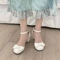 Spring Autumn Women's White Mary Jane Shoes Fashion Shallow Round Toe Mid Heel Shoes Ladies Elegant Outdoor Single Pumps Shoes 35 balta