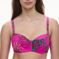 Chantelle Sauvage Pink Jungle maudymosi kostiumėlio liemenėlė su pakietinimu, nuimamomis petnešėlėmis