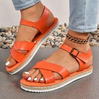 Summer Hot Selling Women's Shoes Fashion Open Toe Solid Color Women's Sandals Large Size Casual One-line Buckle Women's Sandals 36 oranžinė