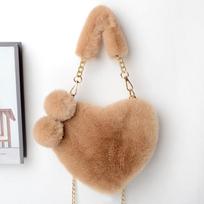 Winter New Sweet Love Heart Shaped Women's Top-handle Bags Confortable Soft Plush Ladies Handbags Fashion Multiple Color Optional Female Shoulder Bags chaki