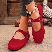 Mary Jane Buckle Strap Ballet Flats Women Shoes Shallow Casual Leopard Print Comfortable Square Toe Flat Shoes for Women Zapatos 36 raudona